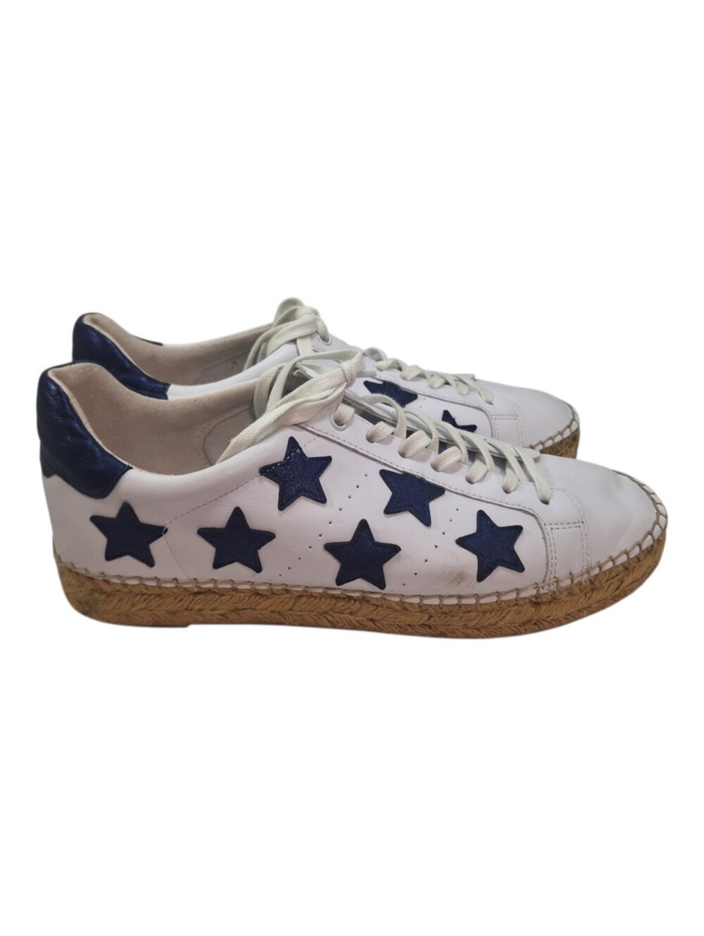 Marc Fisher Marcia Women Star Espadrille Sneakers Size 9.5 White Navy Leather